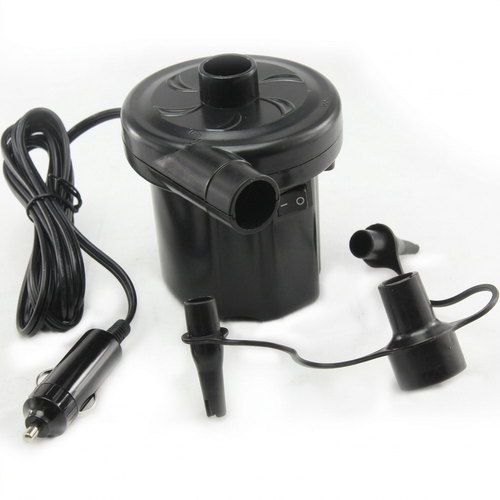 12 volt air pump with car plug and three nozzle adaptors