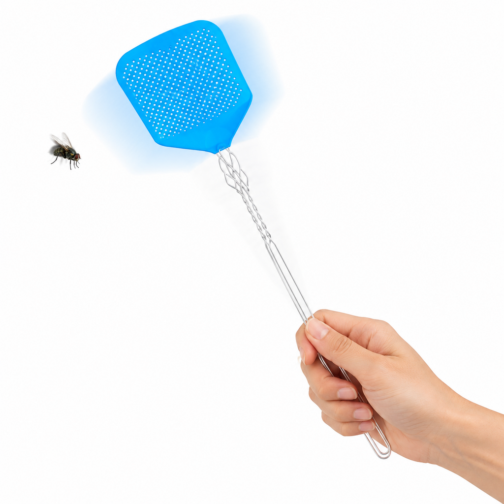 Fly Swatters Long Handle 3 Pack Metal Wire Handle Plastic Heads 3 Colour Pack