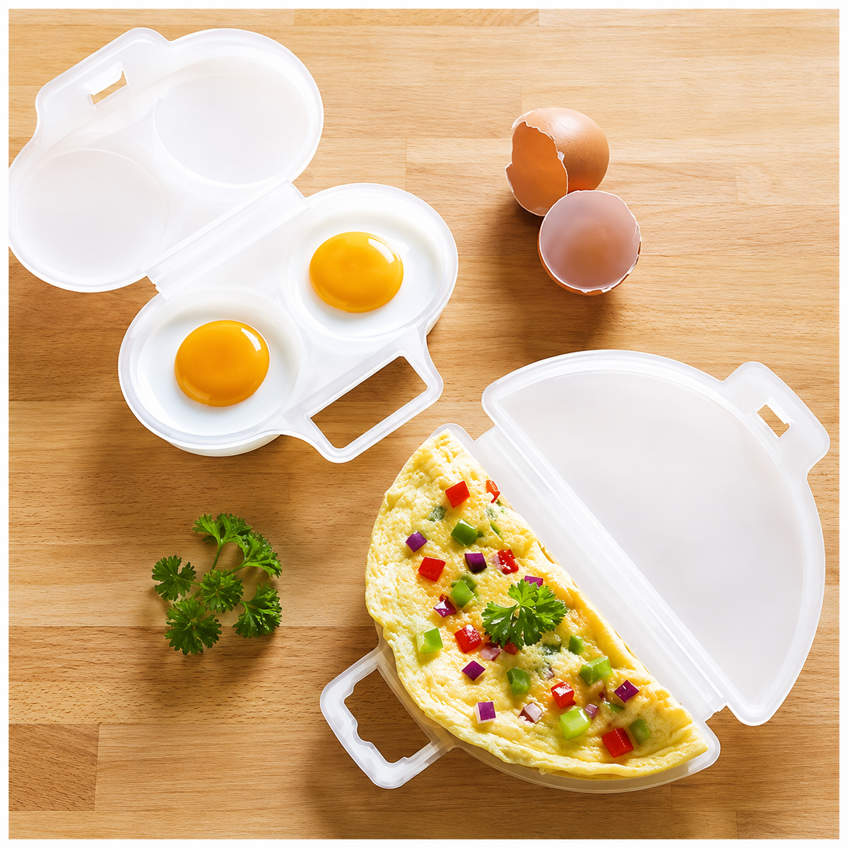 Microwave Egg Poacher & Omelette Maker Set Quick Easy Breakfast Cooker