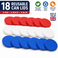 18 Reusable Can Lids – Colour Coded Food Covers – Pet, Food & Drinks 6 red, 6 white and 6 blue