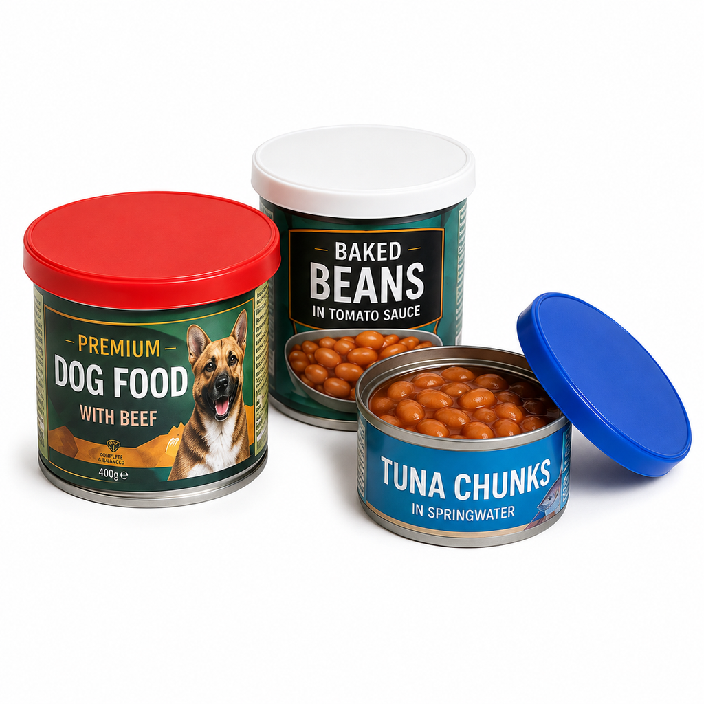 18 Reusable Can Lids – Colour Coded Food Covers – Pet, Food & Drinks 6 red, 6 white and 6 blue