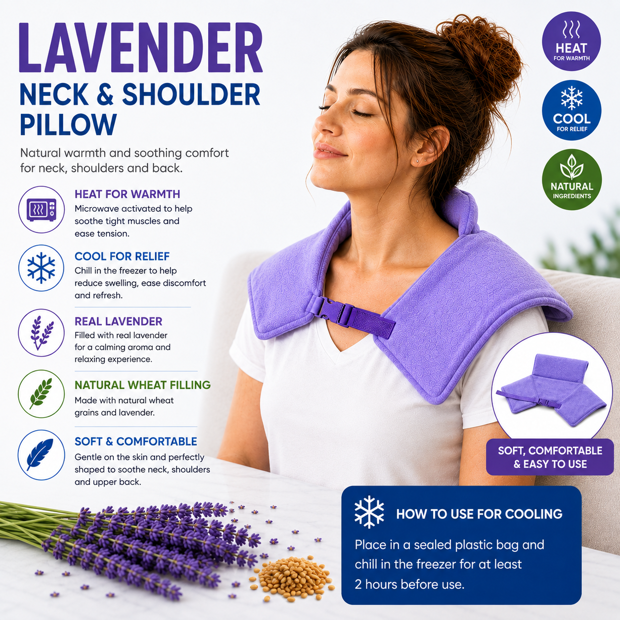 Wheat & Lavender Shoulder & Neck Pillow Use Hot Or Cold