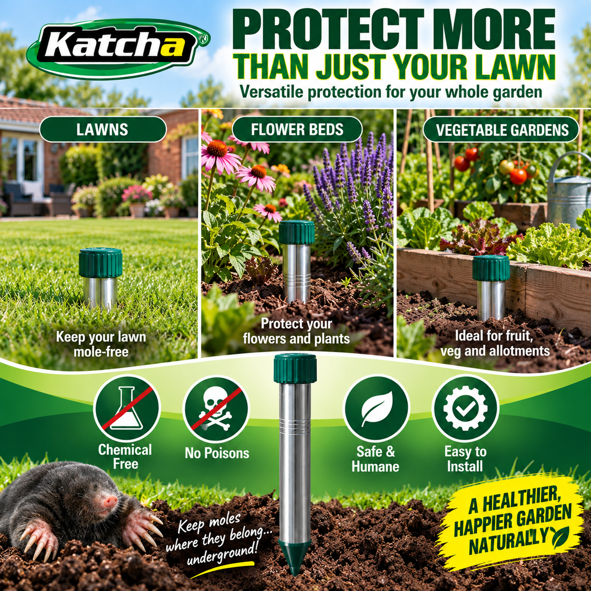 Ultrasonic Mole Repeller – Outdoor Garden Mole Deterrent