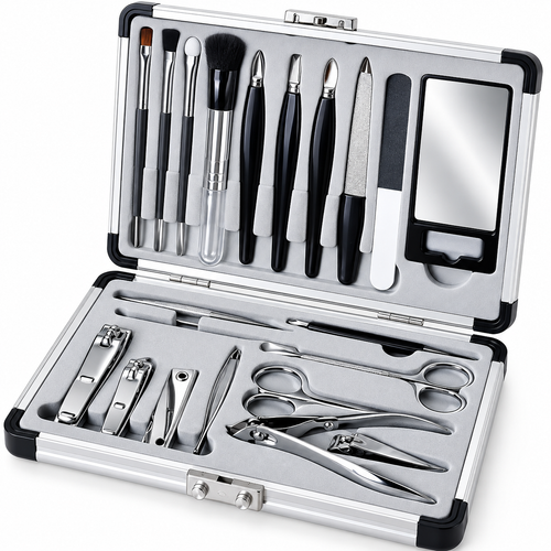 21 Piece Manicure Set - Stainless Steel Beauty Kit & Case