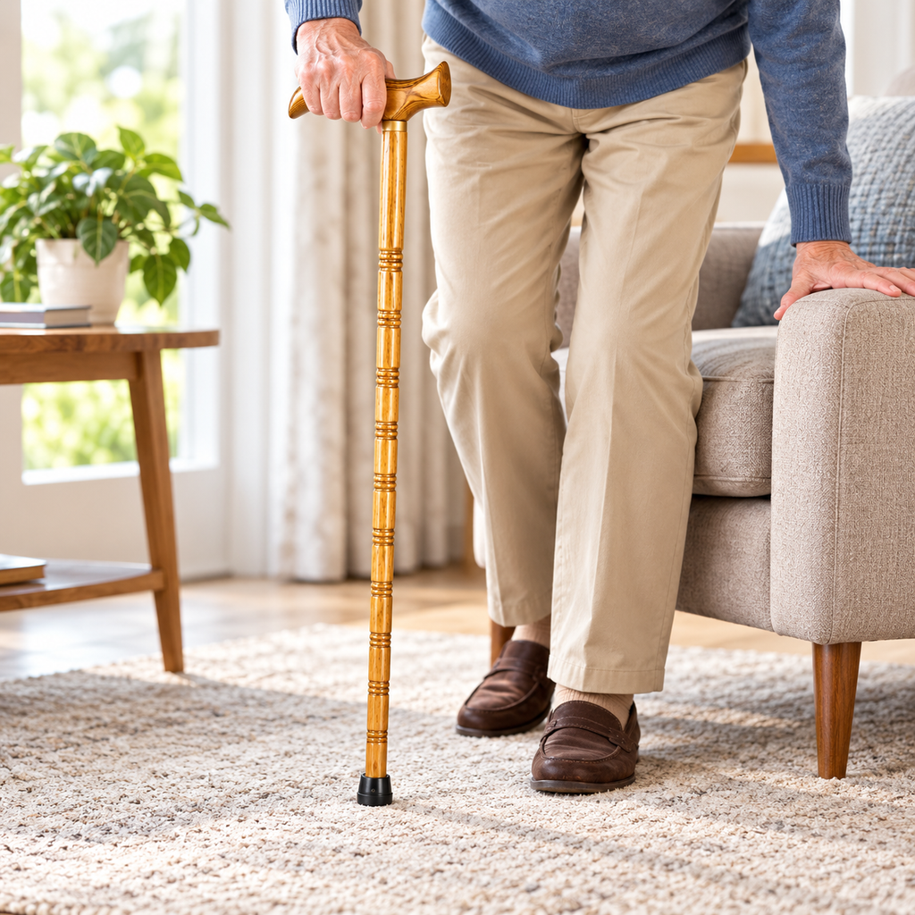 Wooden Ergonomic Walking Stick – Comfort Grip Mobility Aid