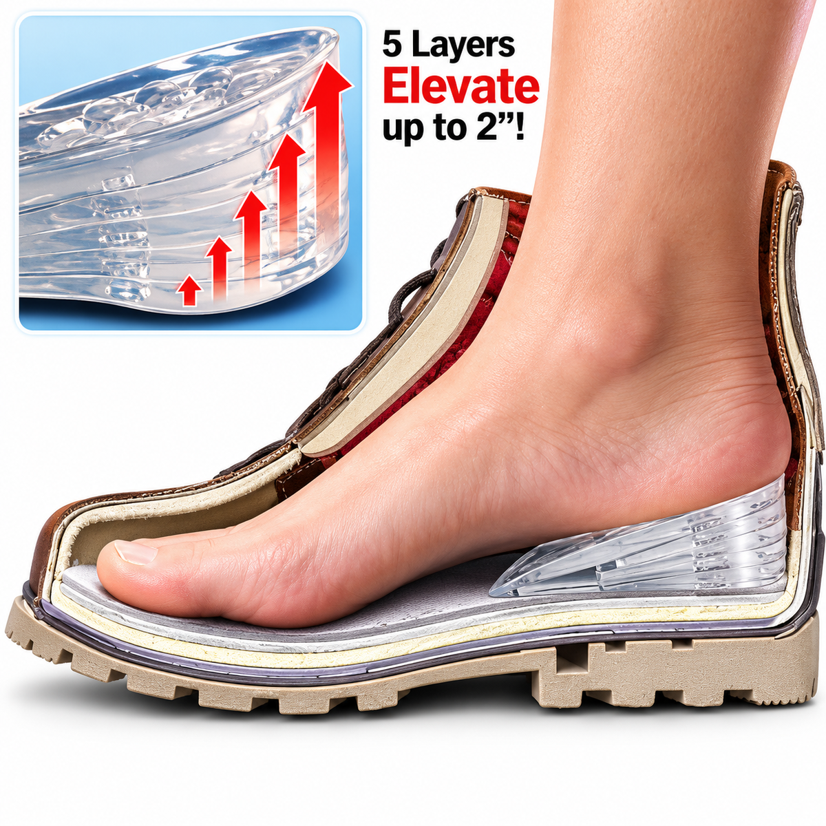 Insta Height – 5 Layer Gel Shoe Lifts up to 2 Inches