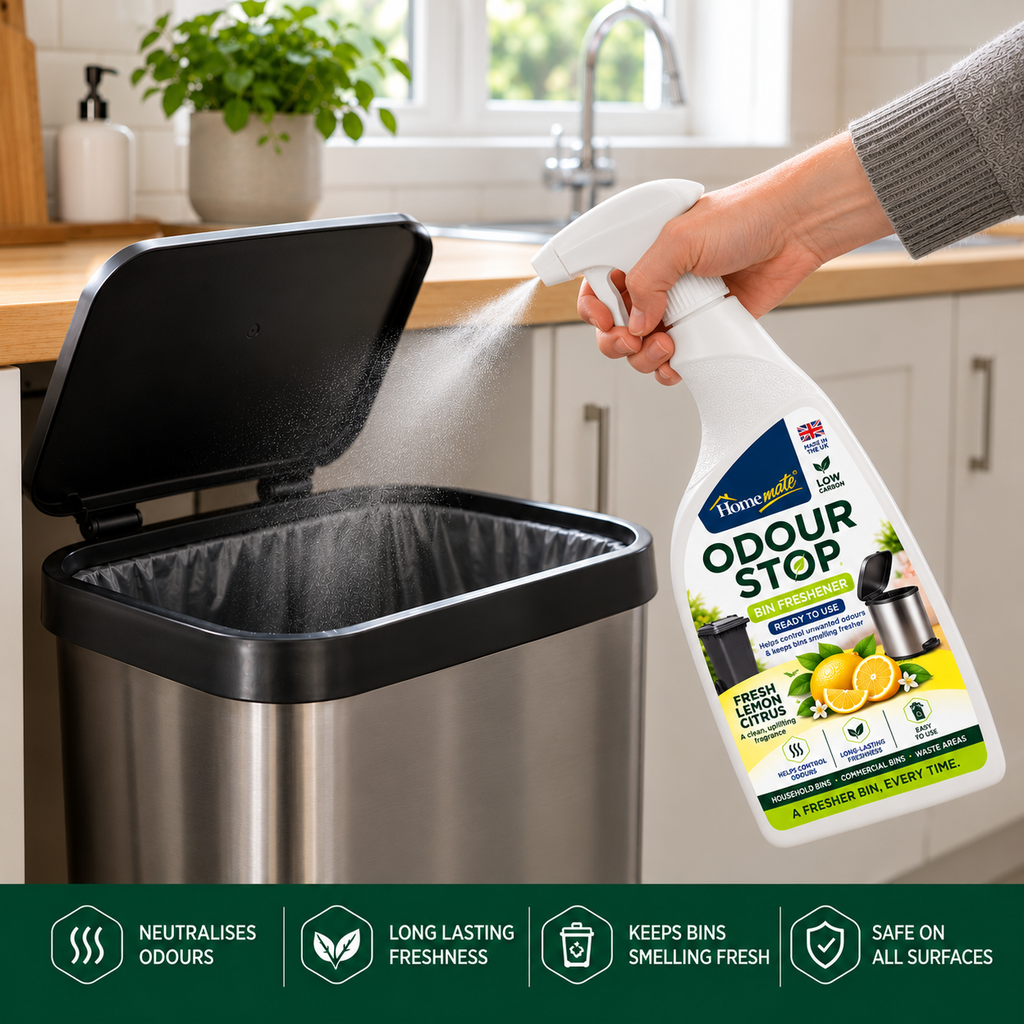 Odour Stop 750ml – Lemon Scented Bin Deodoriser & Freshener Spray
