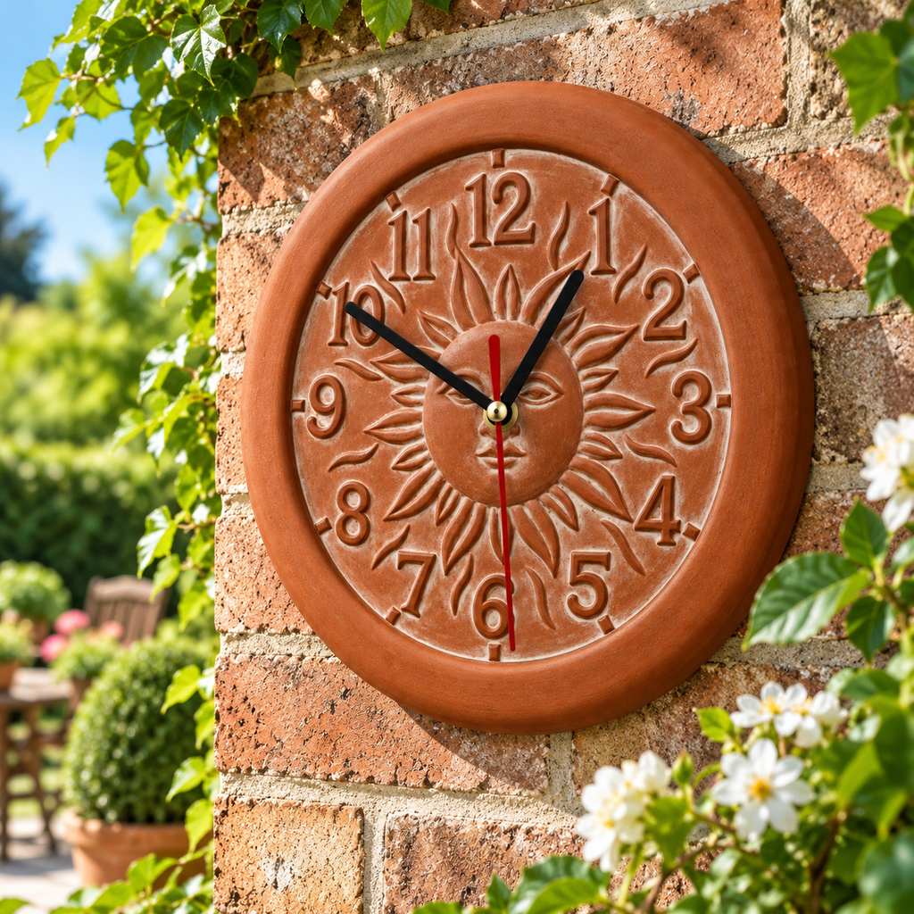 Outdoor Terracotta Clock – Weather Resistant Garden Wall Clock