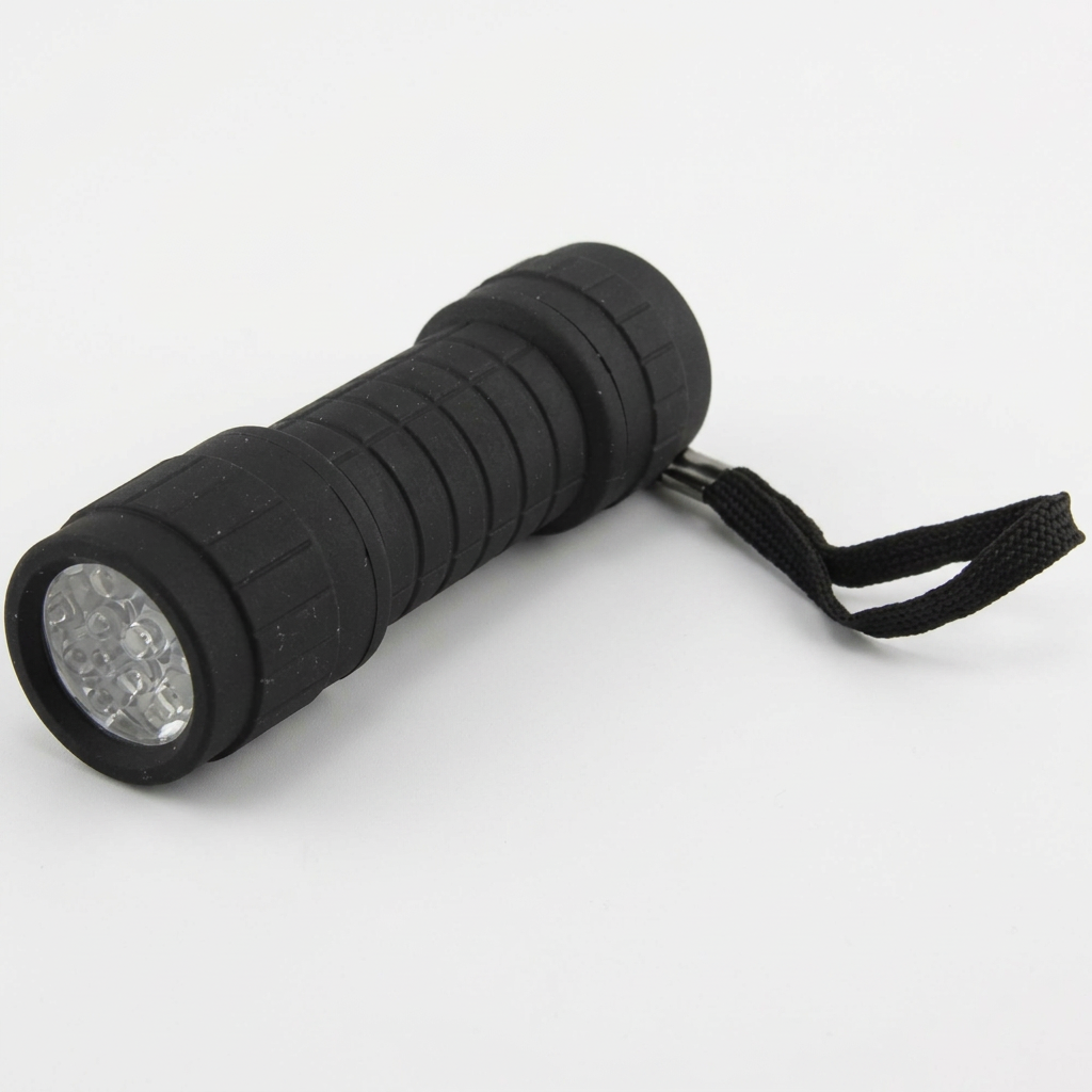 Black rubber nine-LED torch with wrist strap