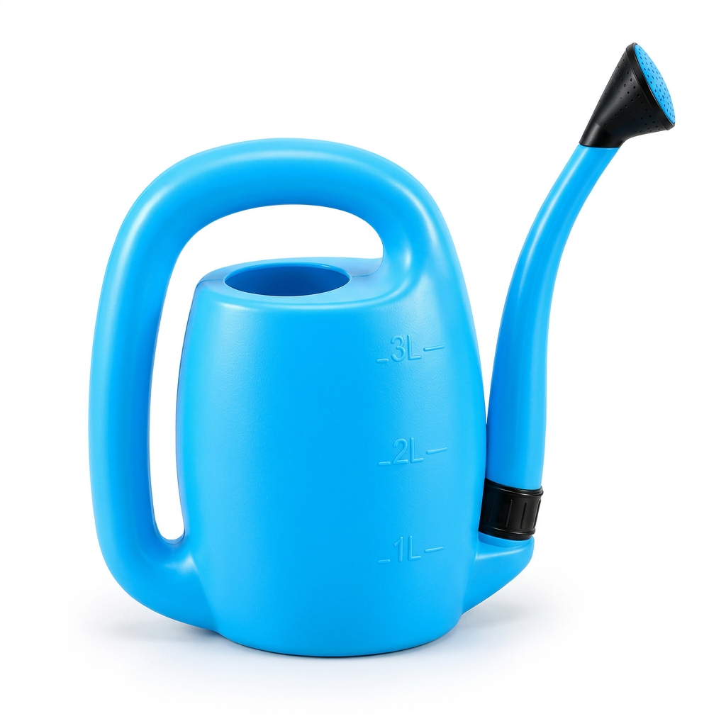 Blue 3 litre watering can on white