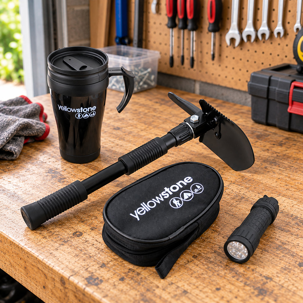 Car Travel Gift Set – Mug Folding Shovel & LED Torch