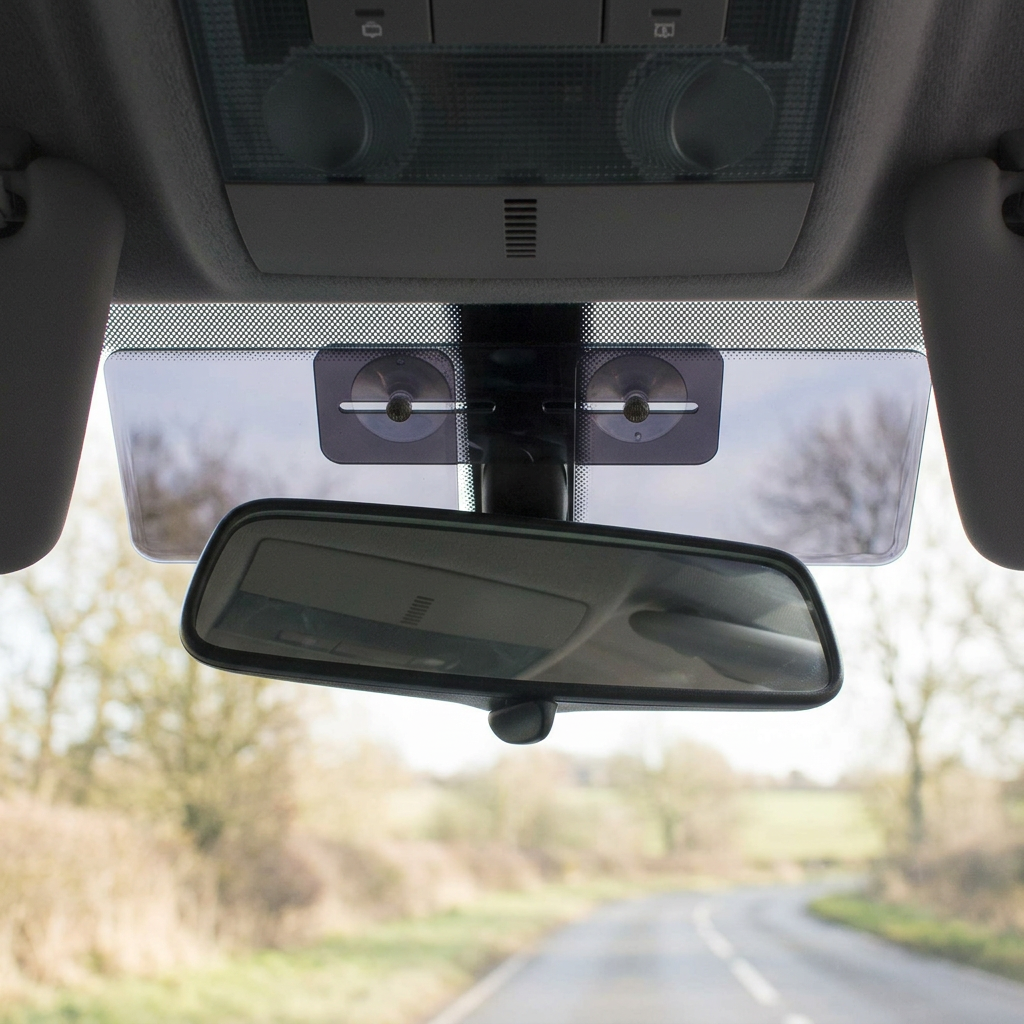 Central car visor with the sliding adjustment mechanism visible