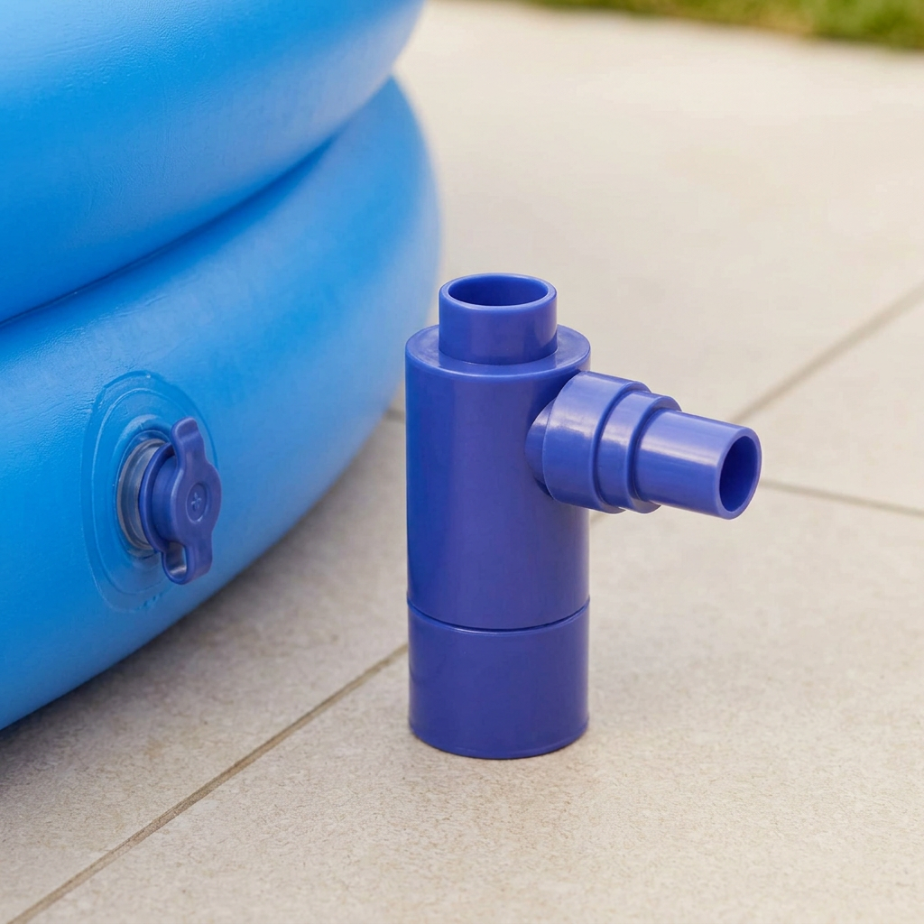 Closer square view of the Minflator beside the paddling pool
