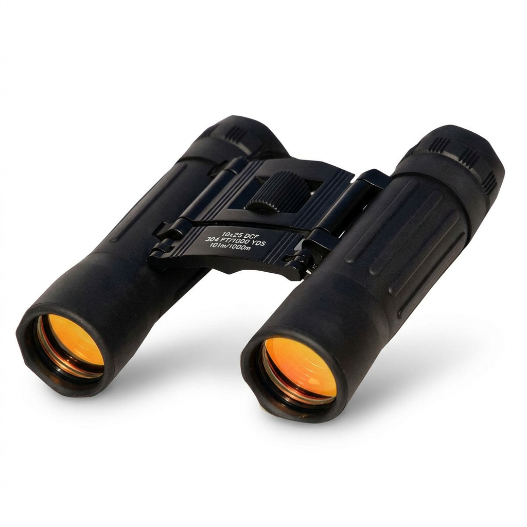 Compact folding binoculars on white
