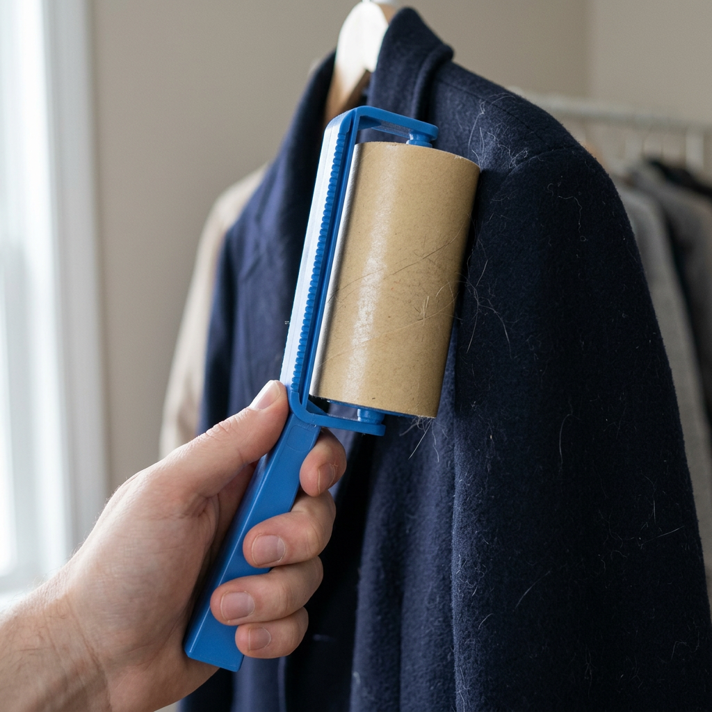 Corrected lint roller in use with original handle position