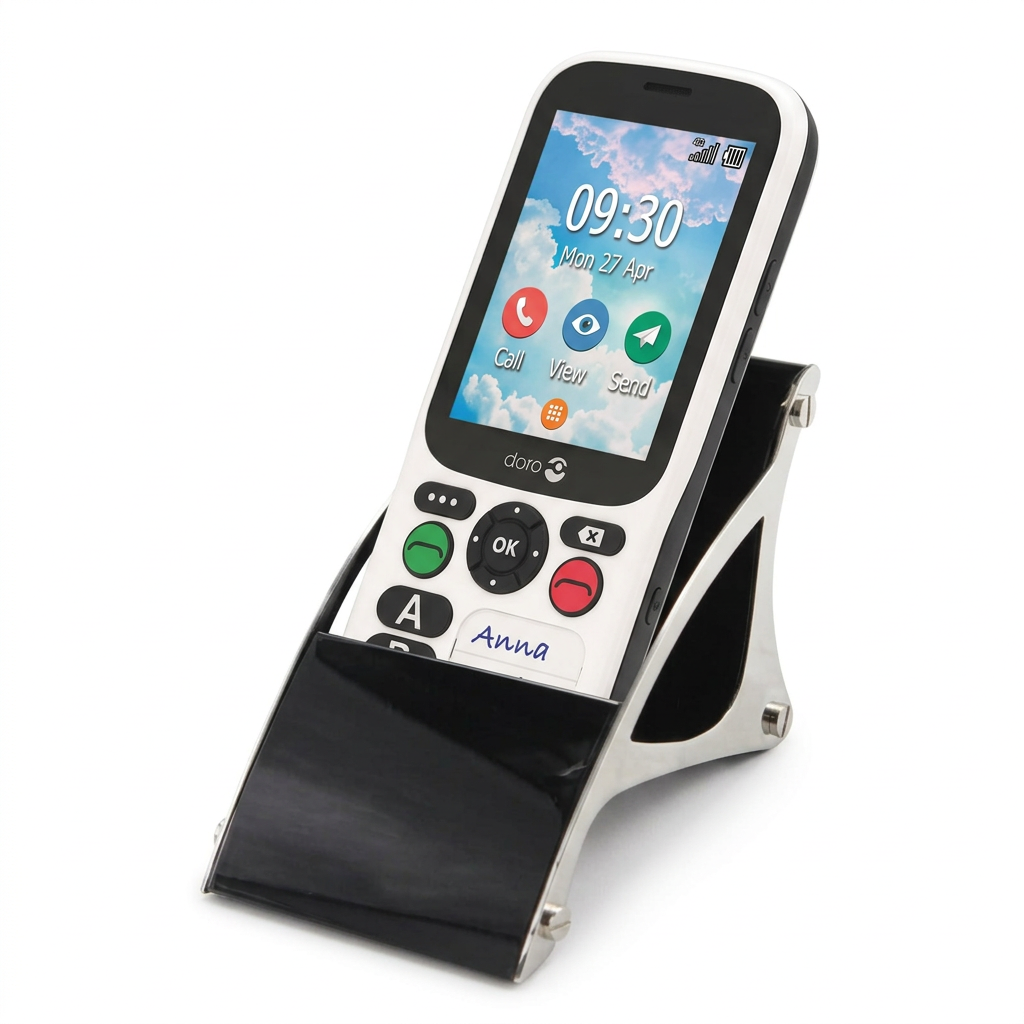 Desktop phone holder with the uploaded Doro phone