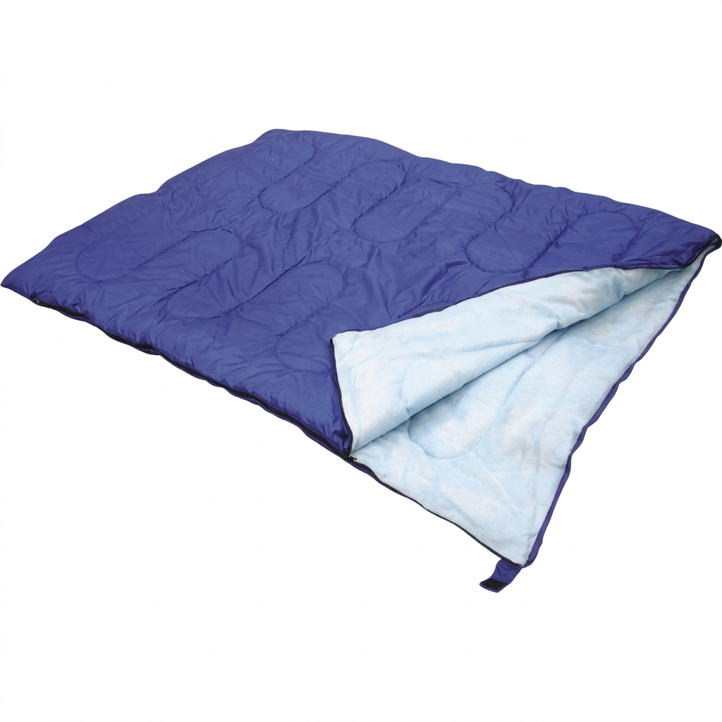 Double sleeping bag on white with lining visible