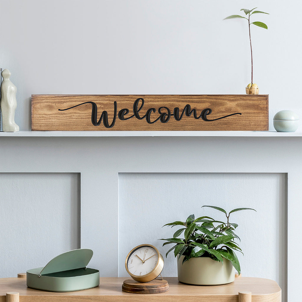 Wooden Engraved Welcome Sign – Rustic Handmade Home Plaque