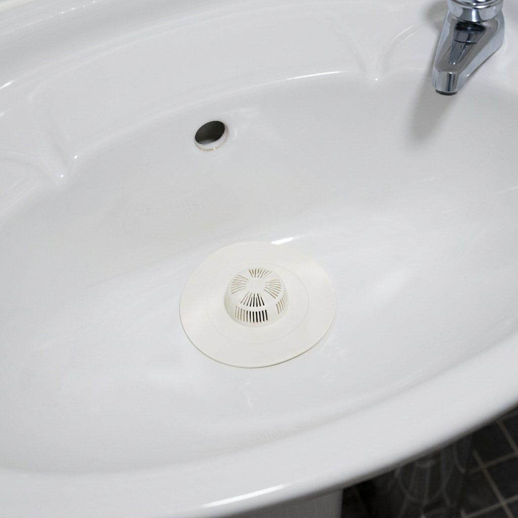 Hair Snare close-up in a clean bathroom basin