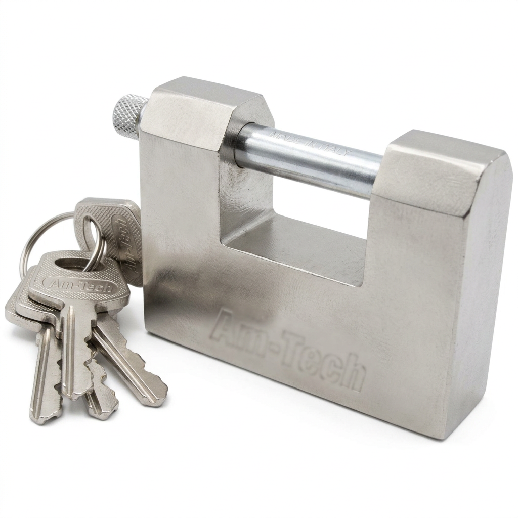 Heavy duty shutter lock and four keys on white