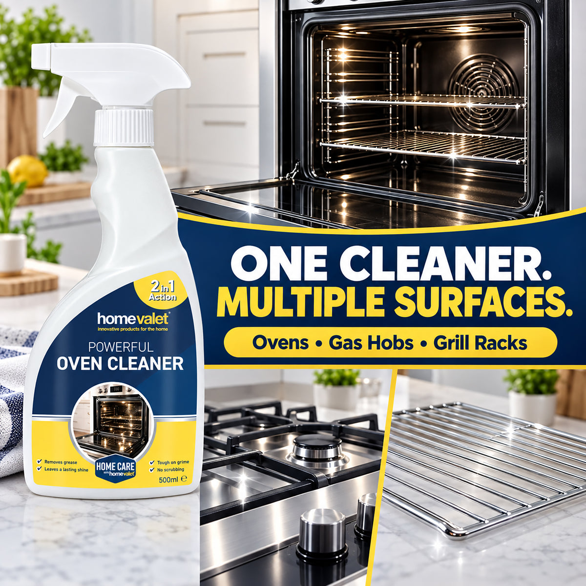Oven and hob cleaner spray used to remove grease from a hob
