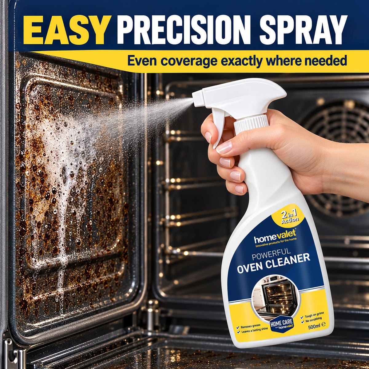 Oven and hob cleaner spray used to remove grease from a hob
