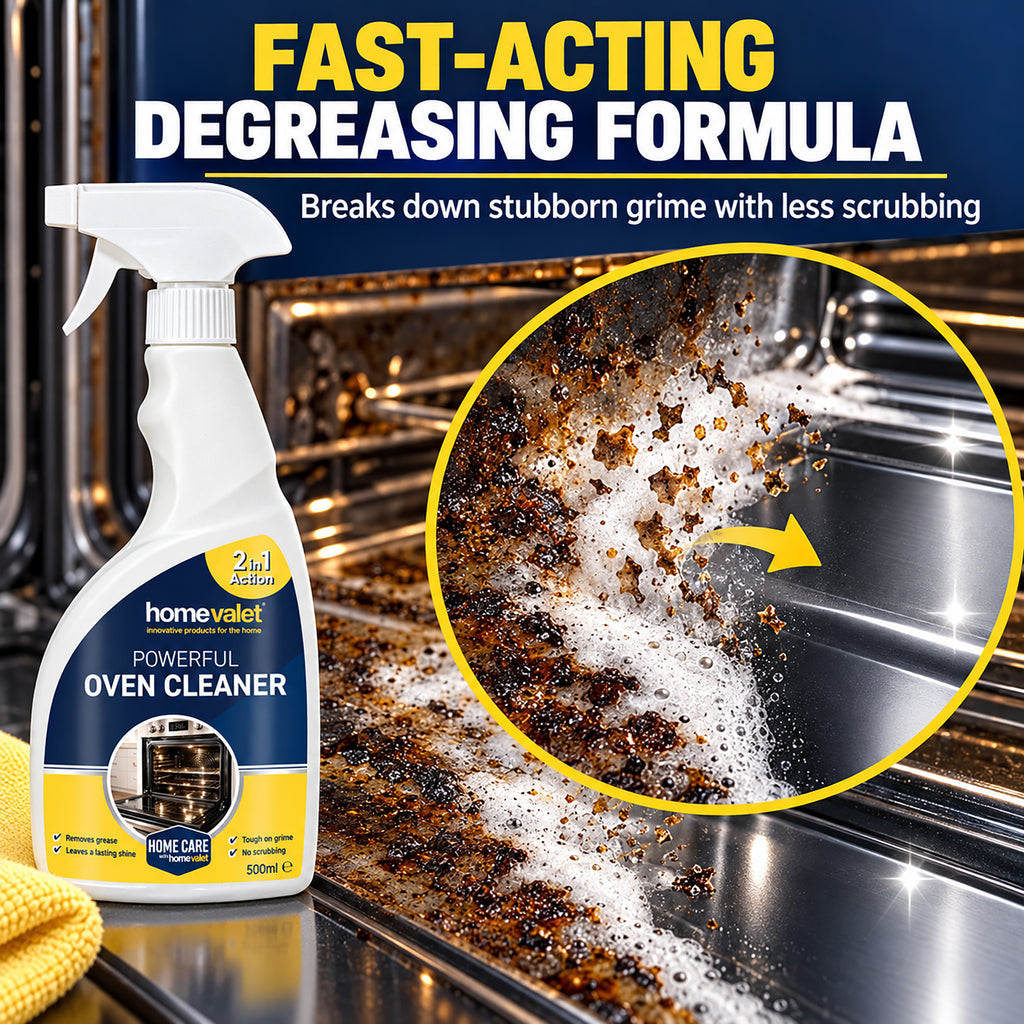 Oven and hob cleaner spray used to remove grease from a hob
