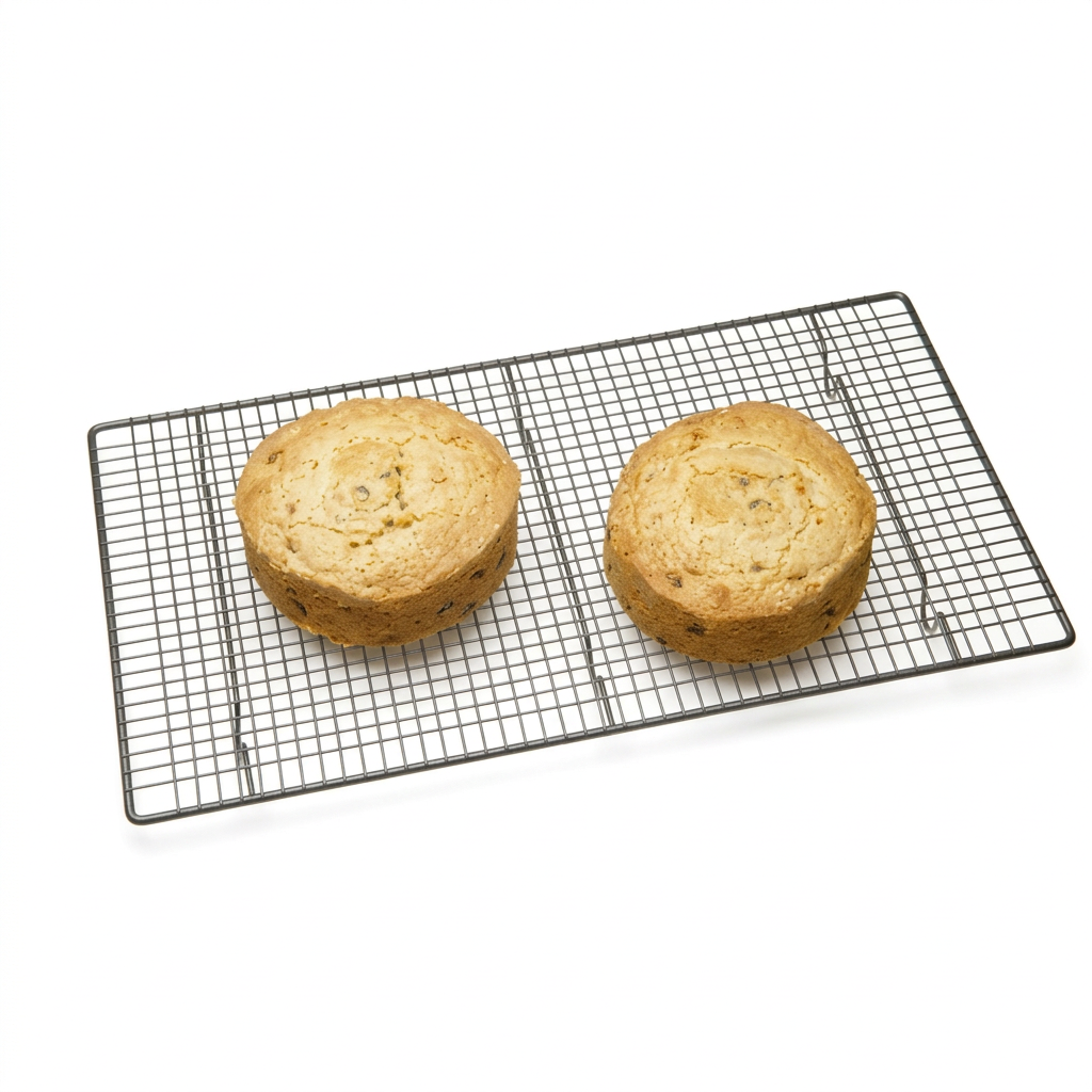 Improved cooling rack image with two sponge cakes on a white background
