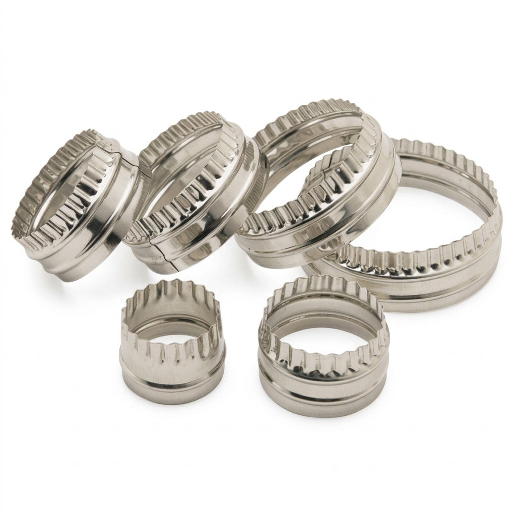 Improved stainless steel pastry cutters on a white background