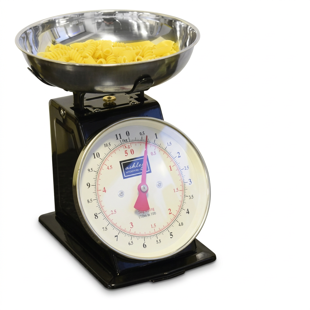 Improved traditional kitchen scales on a white background