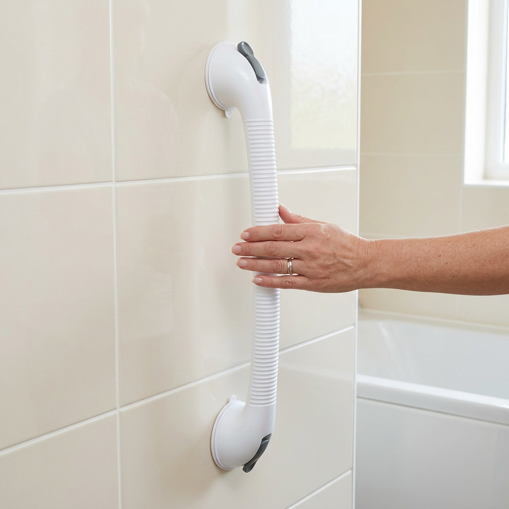 Light hand grip on the bathroom support handle