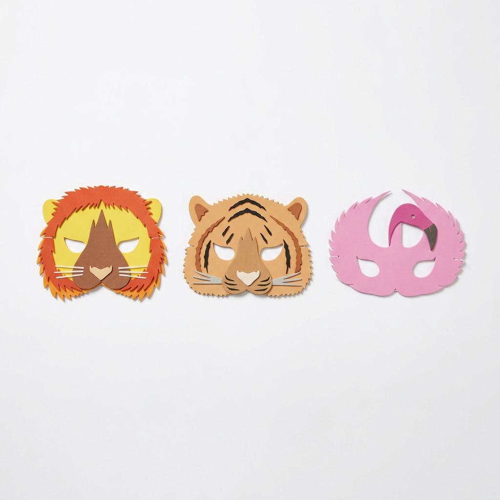 Lion, tiger and flamingo EVA foam masks