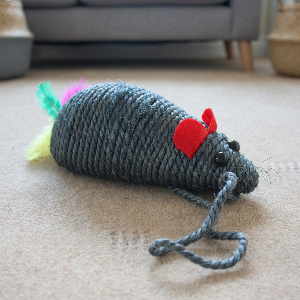 Mouse cat scratcher in a cosy living-room setting