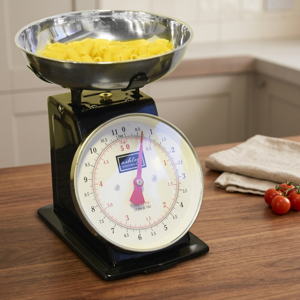 Original kitchen scales used as the reference for a new kitchen background