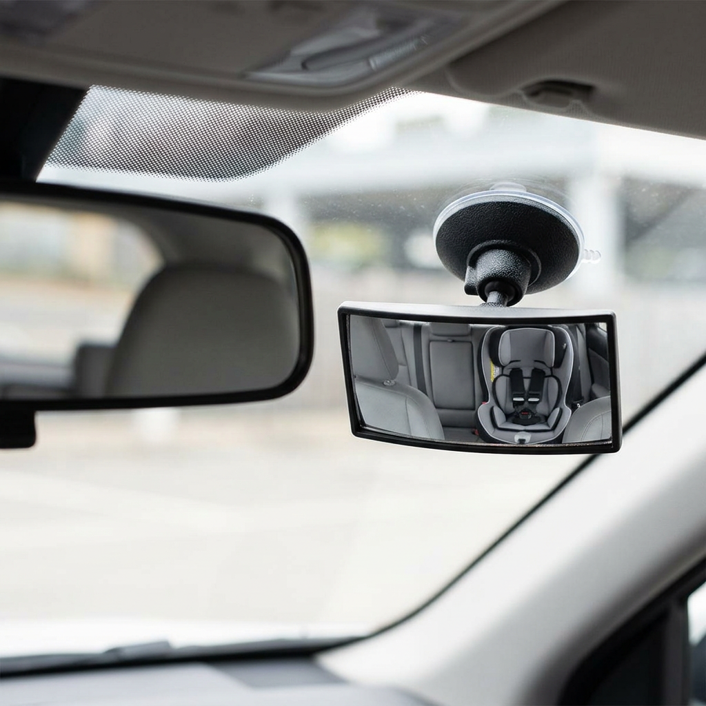 Parent rear view mirror fitted inside a parked car