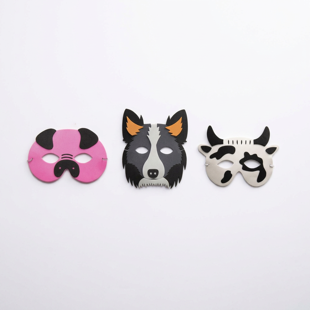 Pig, sheepdog and cow EVA foam masks