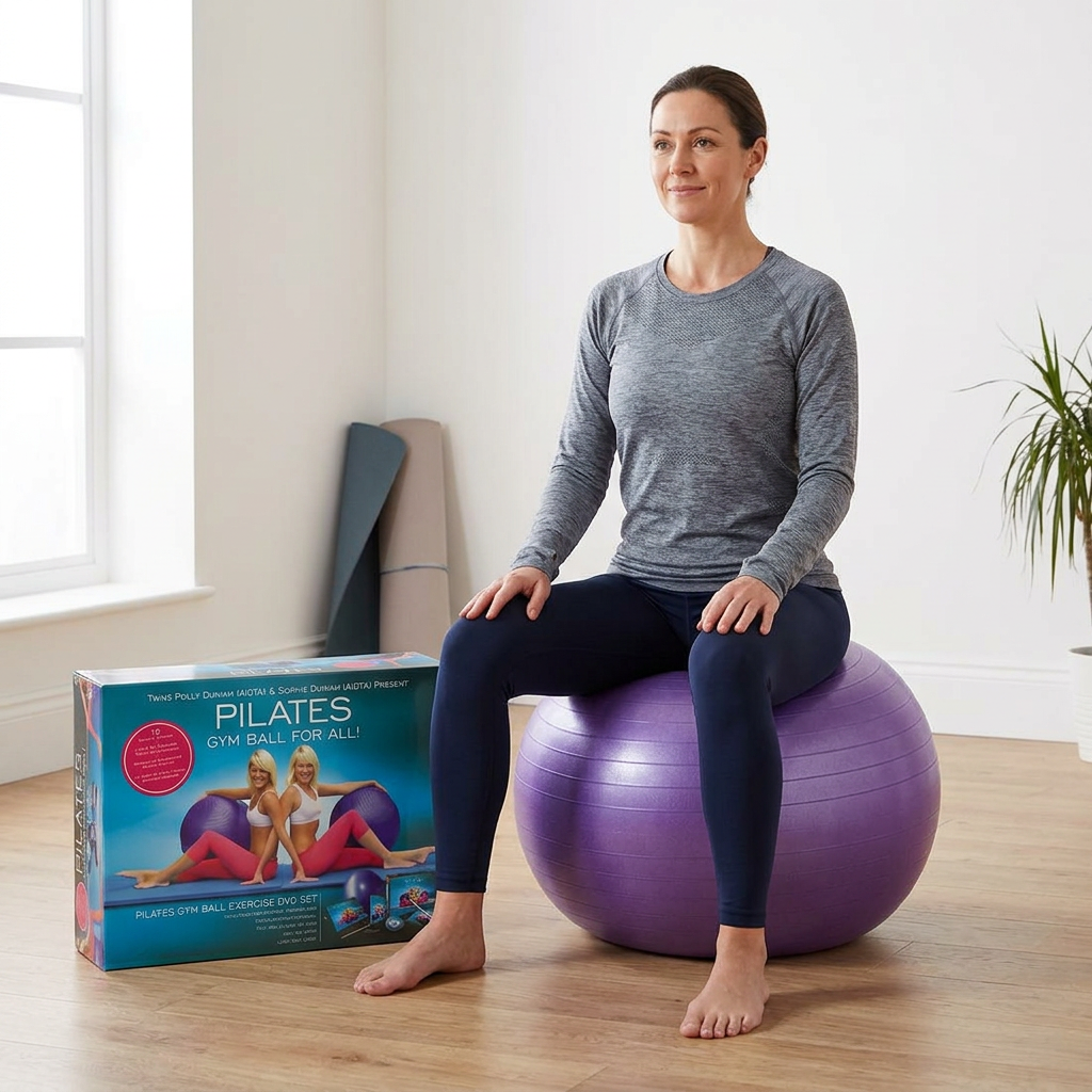 Pilates ball in a home-fitness setting