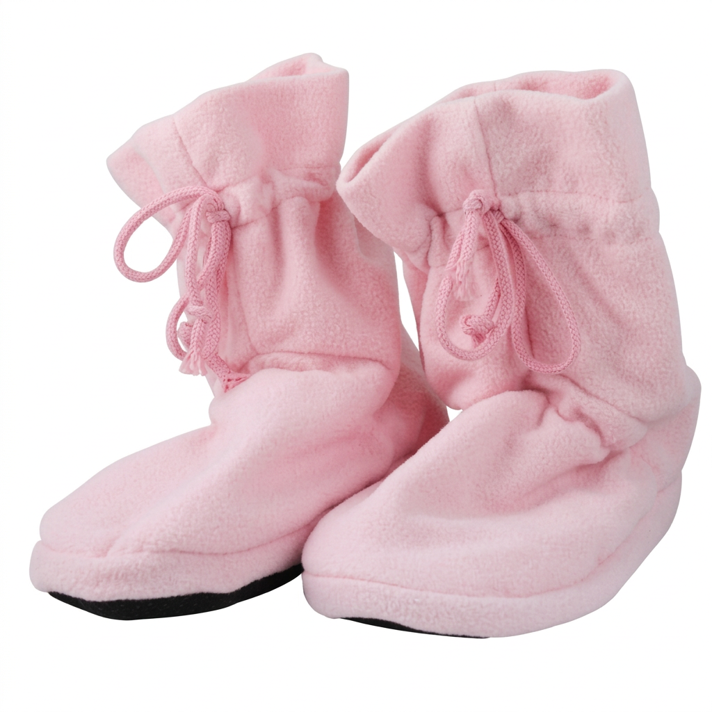 Pink fleece Snuggle Bootees on white