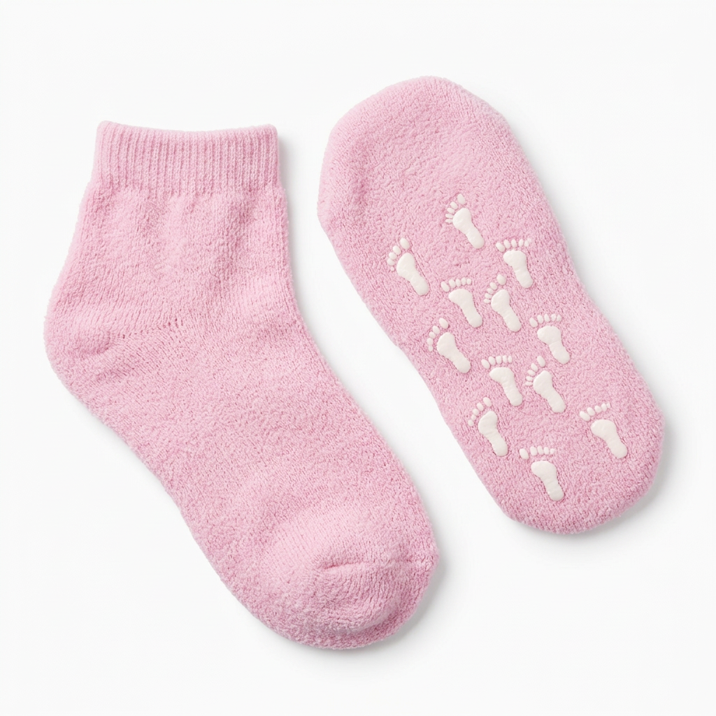 Pink moisturising socks showing the sole grips