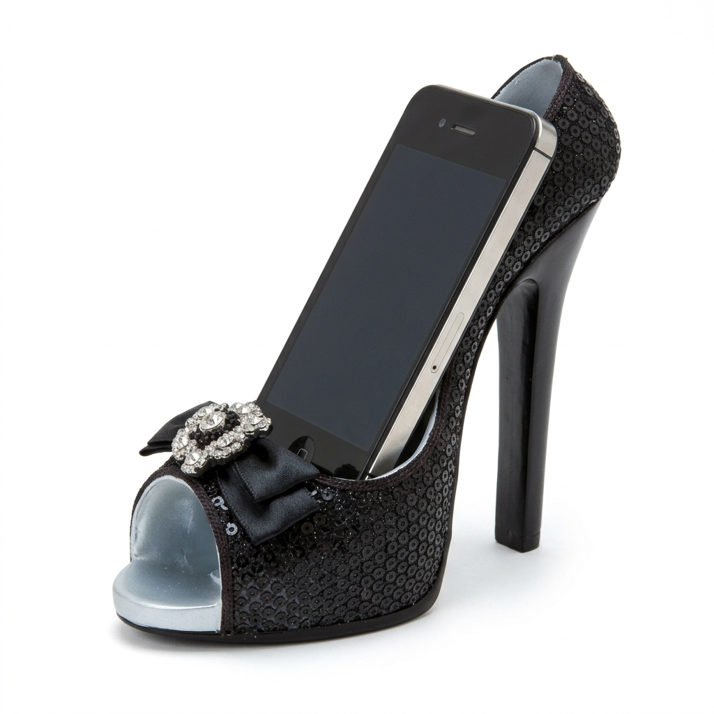 Shoe mobile phone holder on white