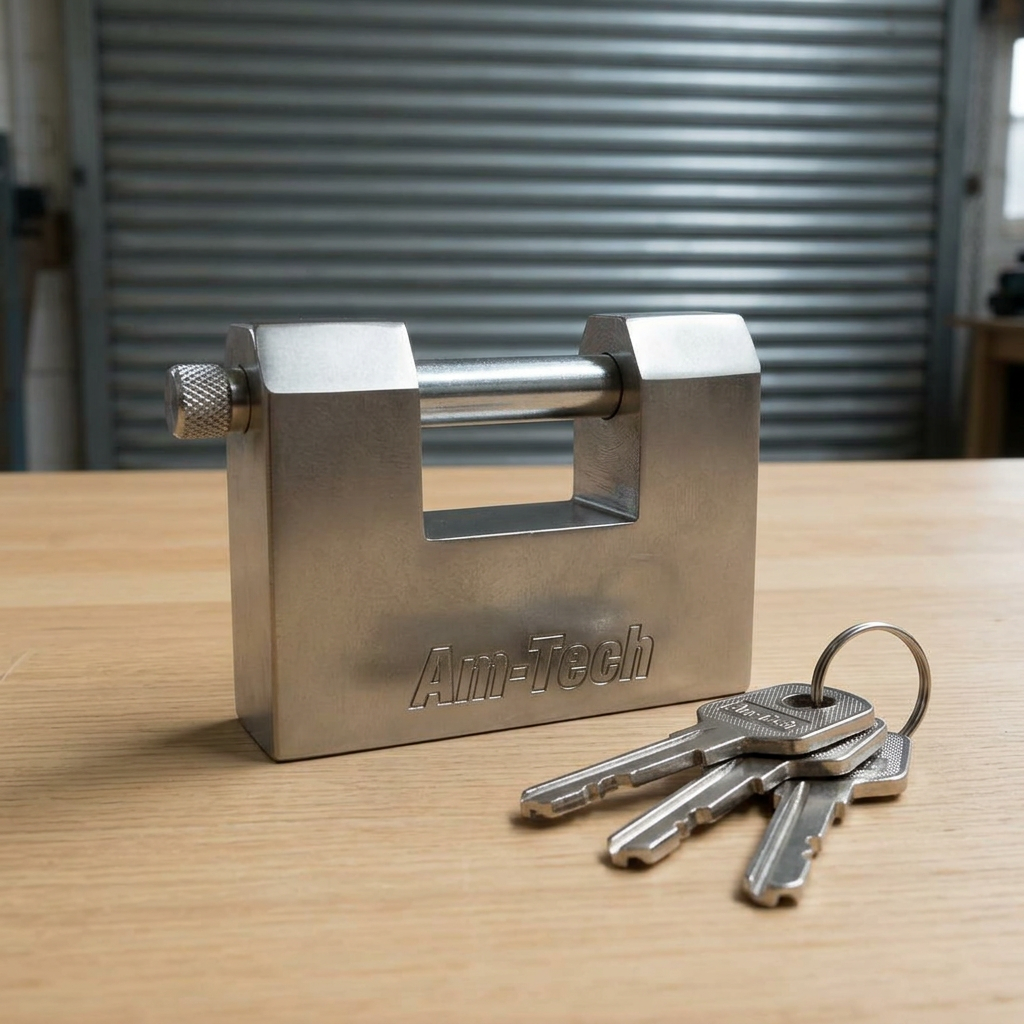 Shutter lock and keys in a workshop setting