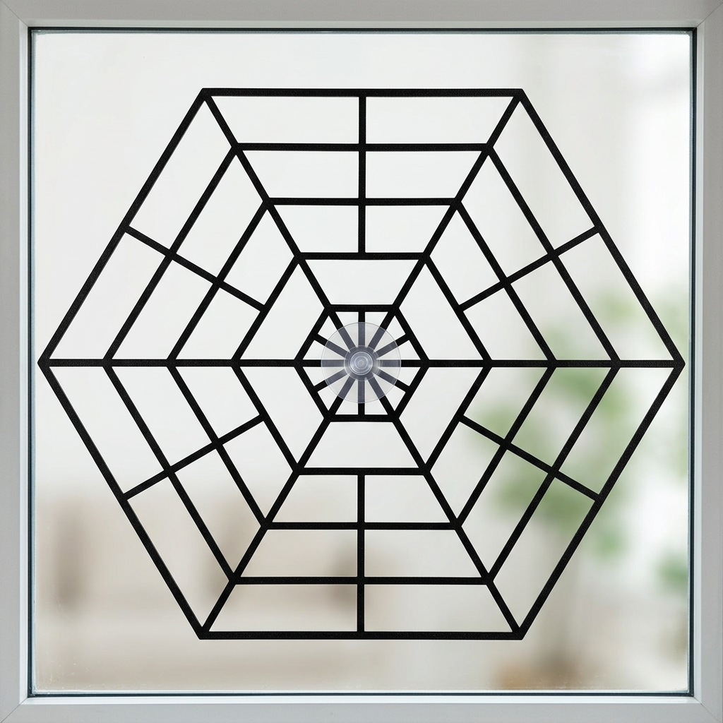 Spider web window decoration close-up