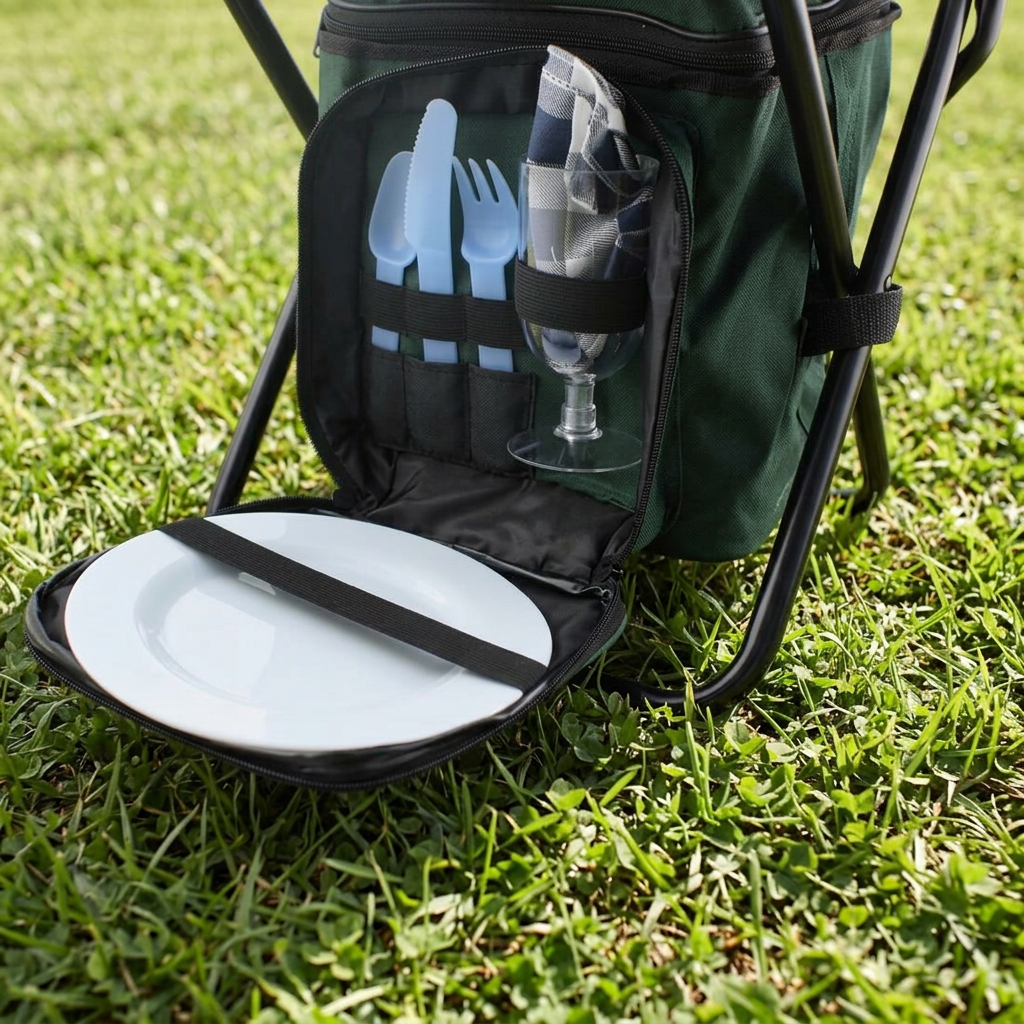 Square picnic-set detail image with an edge-to-edge grass background