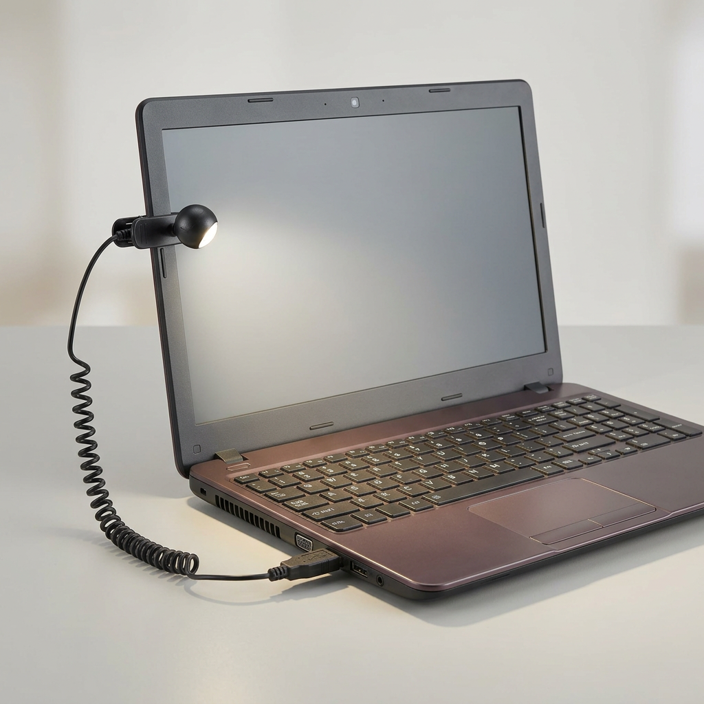 USB clip-on light attached to a laptop