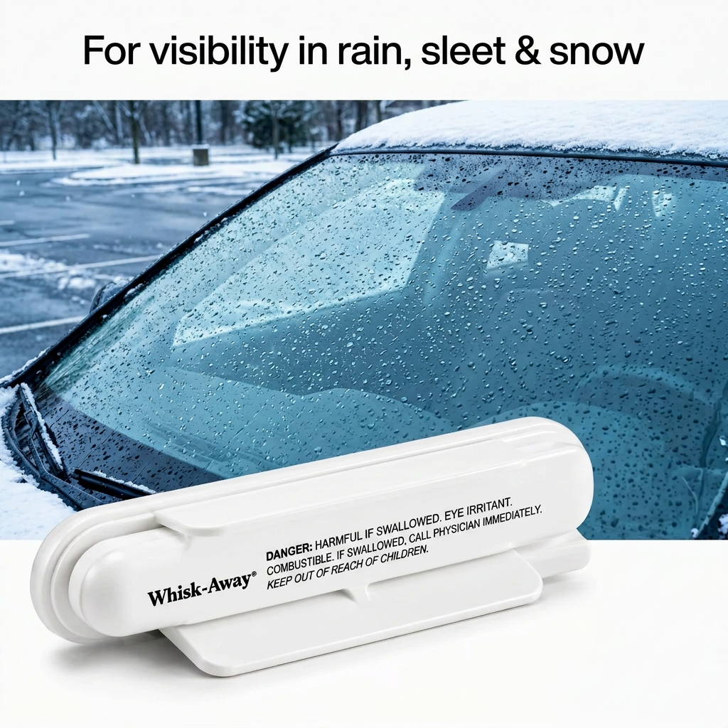 Whisk-Away glass treatment for visibility in rain, sleet and snow