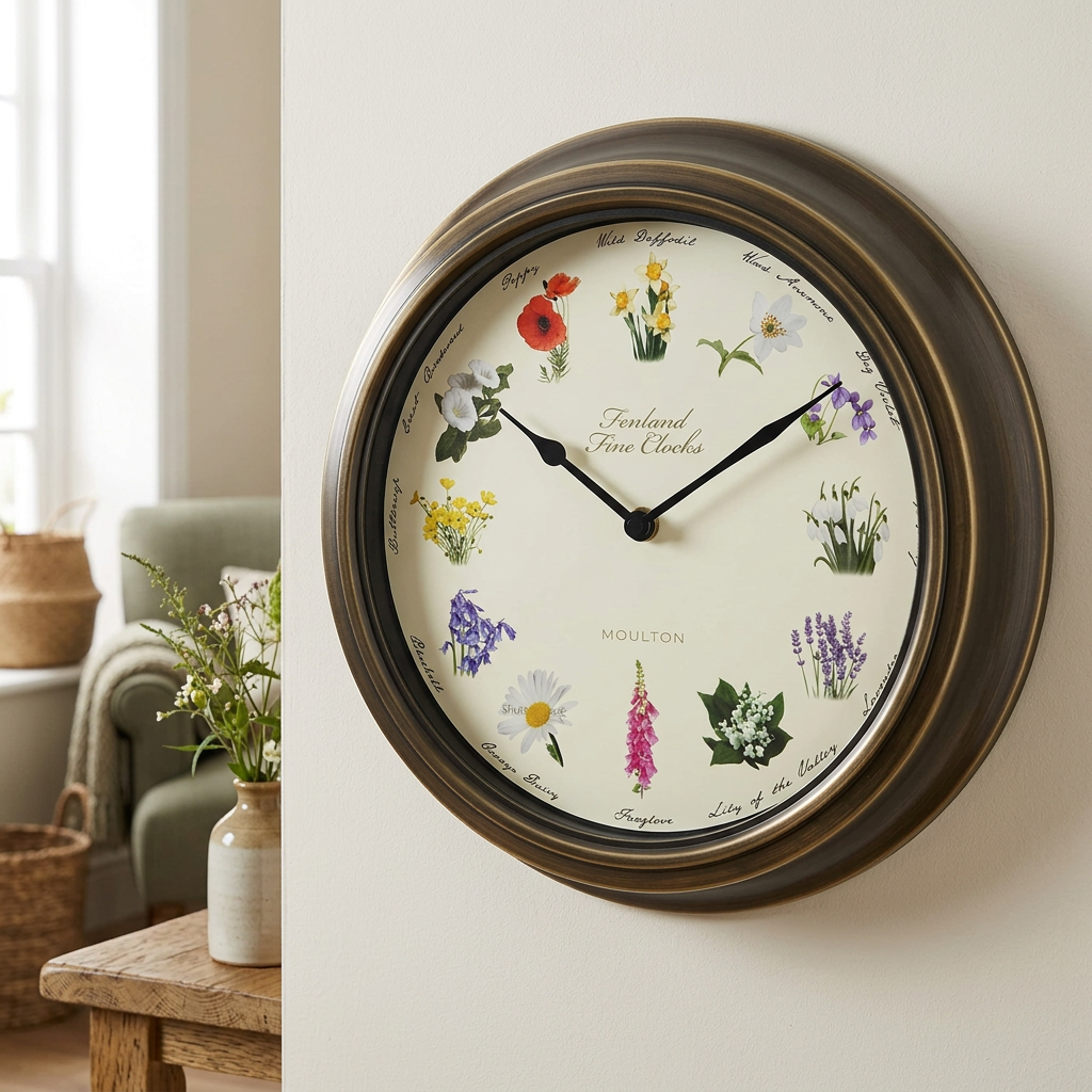 Wild flower wall clock in a cosy home setting