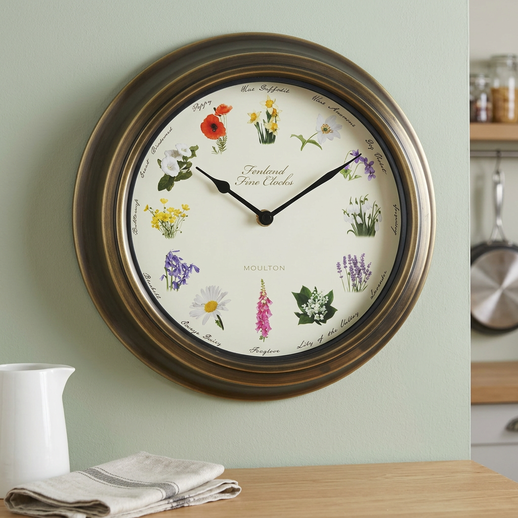 Wild flower wall clock in a country kitchen