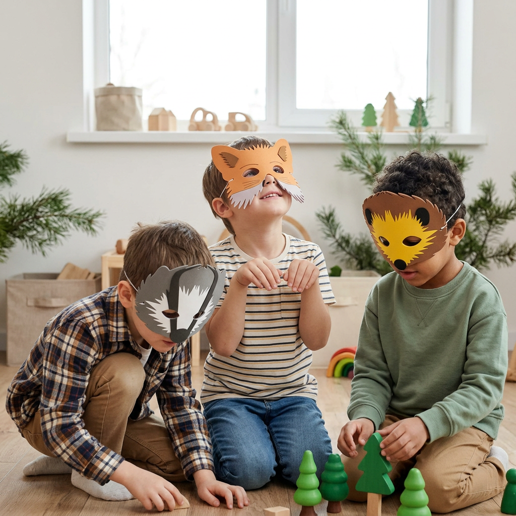 Wildlife masks worn during creative play