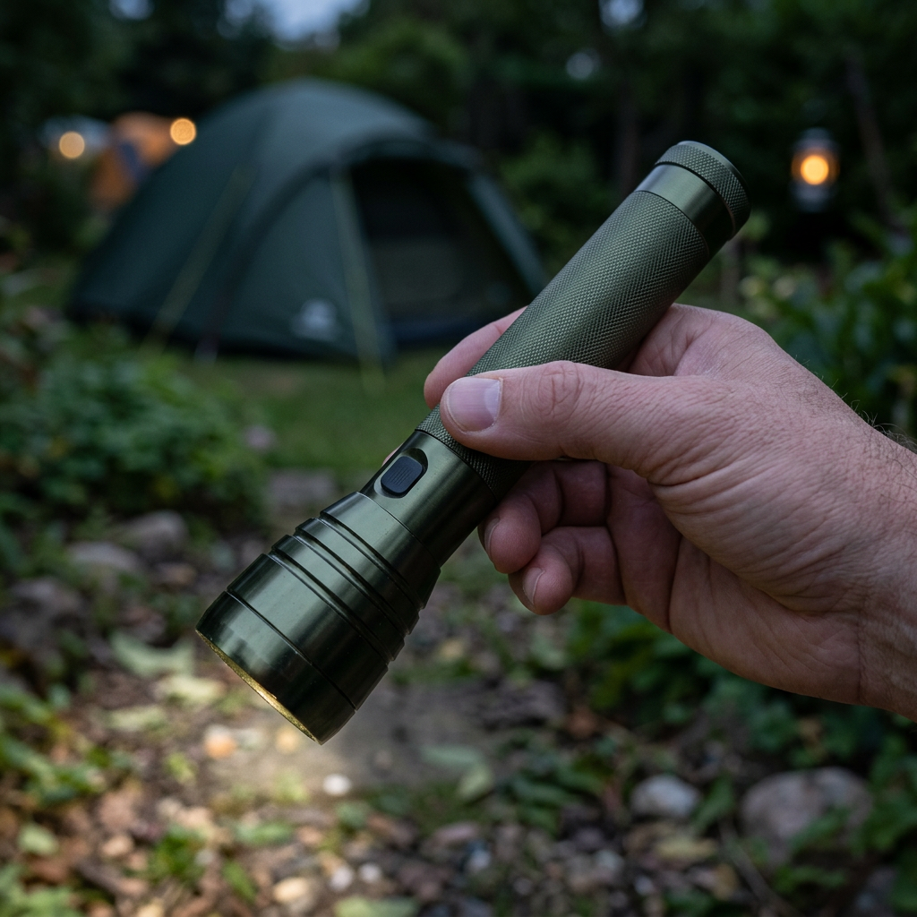 XP Pro flashlight being used outdoors at dusk
